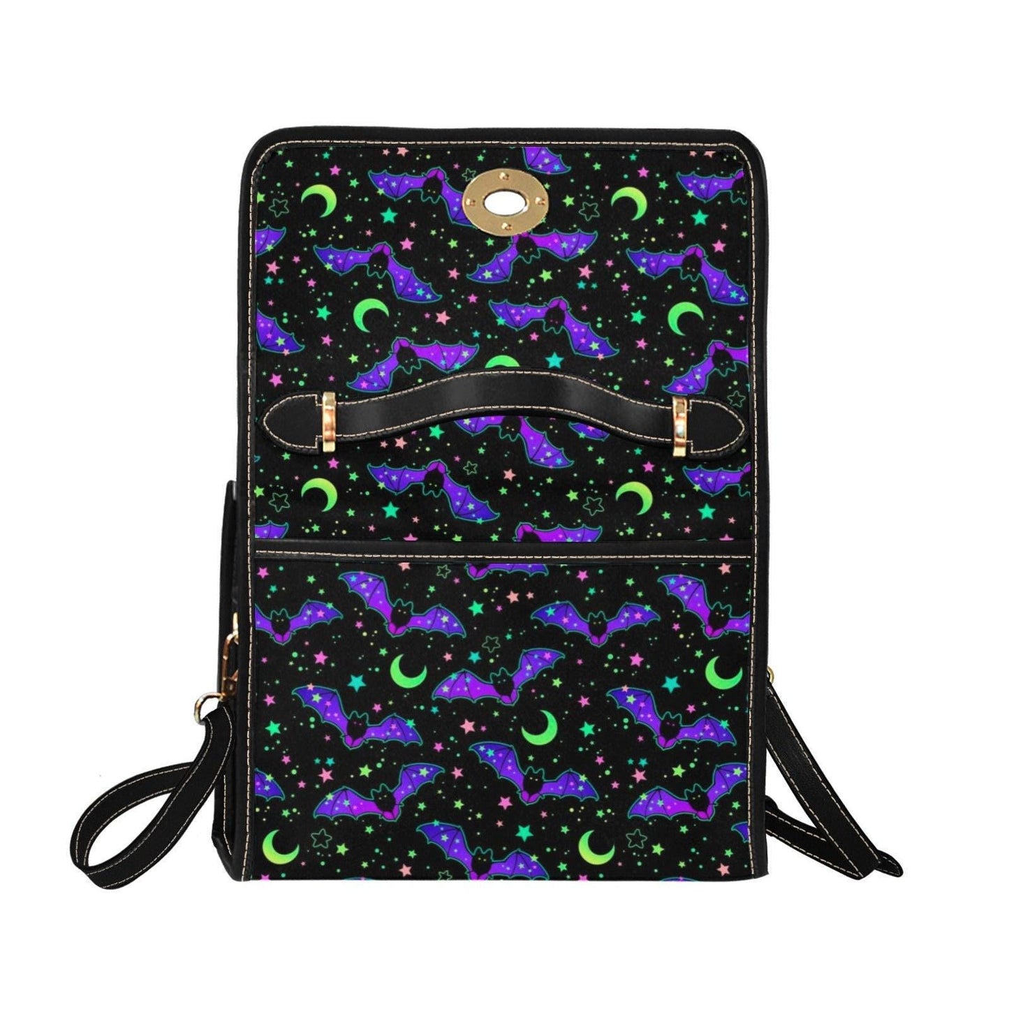 Neon Bat Pattern Crossbody Bag, Glow in the Dark Goth Purse, Vaporwave Halloween Bag, Cute Spooky Gift, Purple Green Alt Bat Handbag
