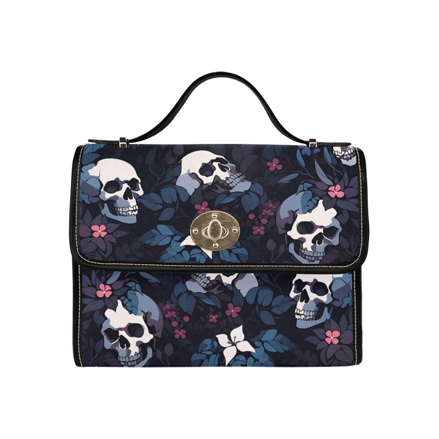 Dark Skull Bag, Floral Goth Crossbody, Occult Leaf Purse, Moody Botanical Print, Midnight Witch Bag, Spooky Garden Gift, Skull Aesthetic Bag