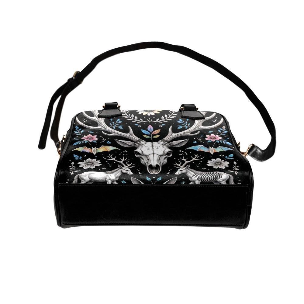 Mystical Deer Skull Bag, Occult Bat Purse, Dark Fantasy Satchel, Witchy Forest Handbag, Enchanted Ritual Tote, Pagan Festival Shoulder Bag