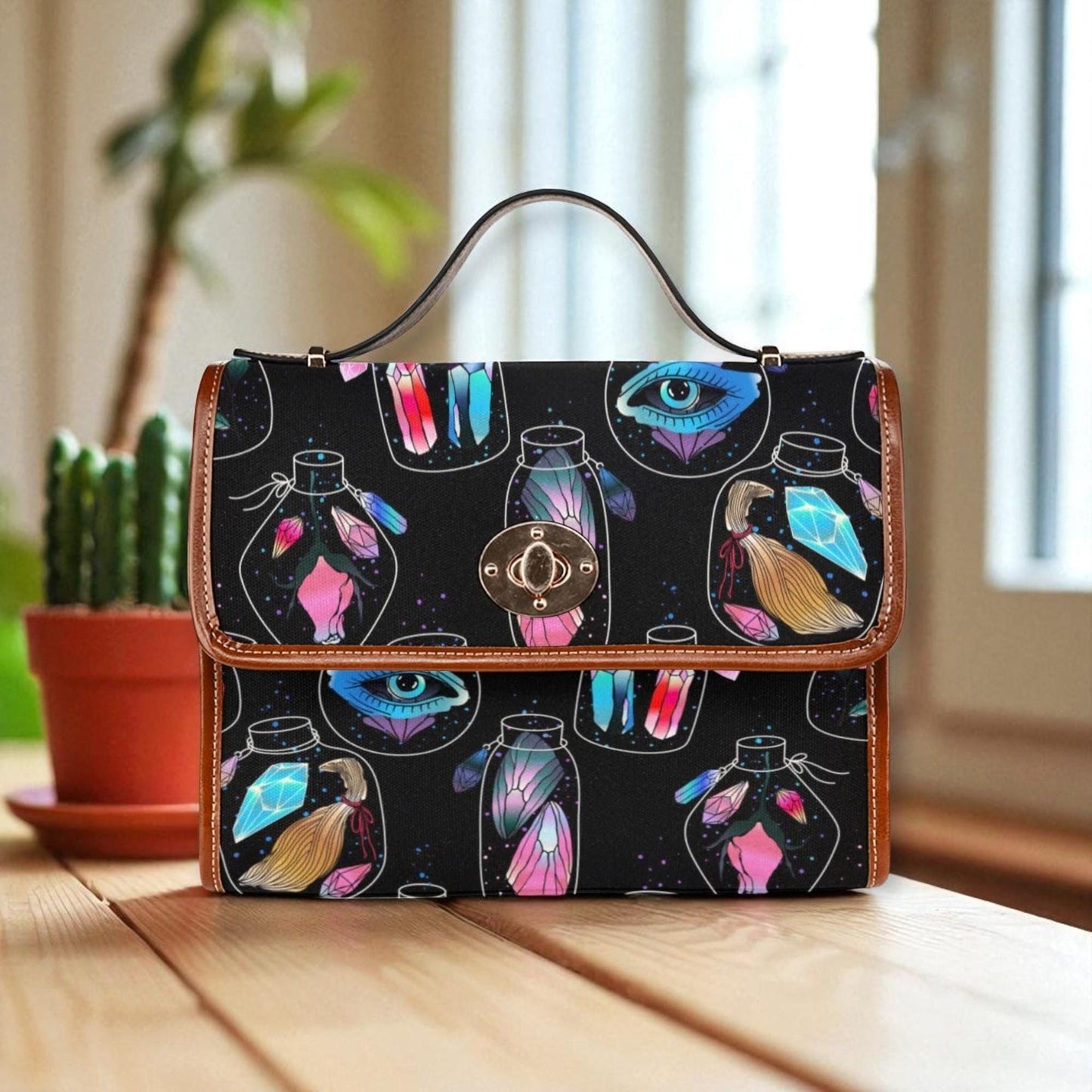 Mystical Eye Print, Magic Potion Bottles, Witchy Crossbody Bag, Celestial Goth Purse, Crystal Jar Pattern, Fantasy Aesthetic, Enchanted Gift