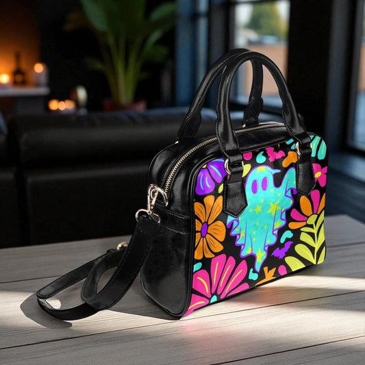 Neon ghost floral purse, psychedelic Halloween handbag, retro spooky satchel, trippy ghost crossbody bag, colorful witchy shoulder purse