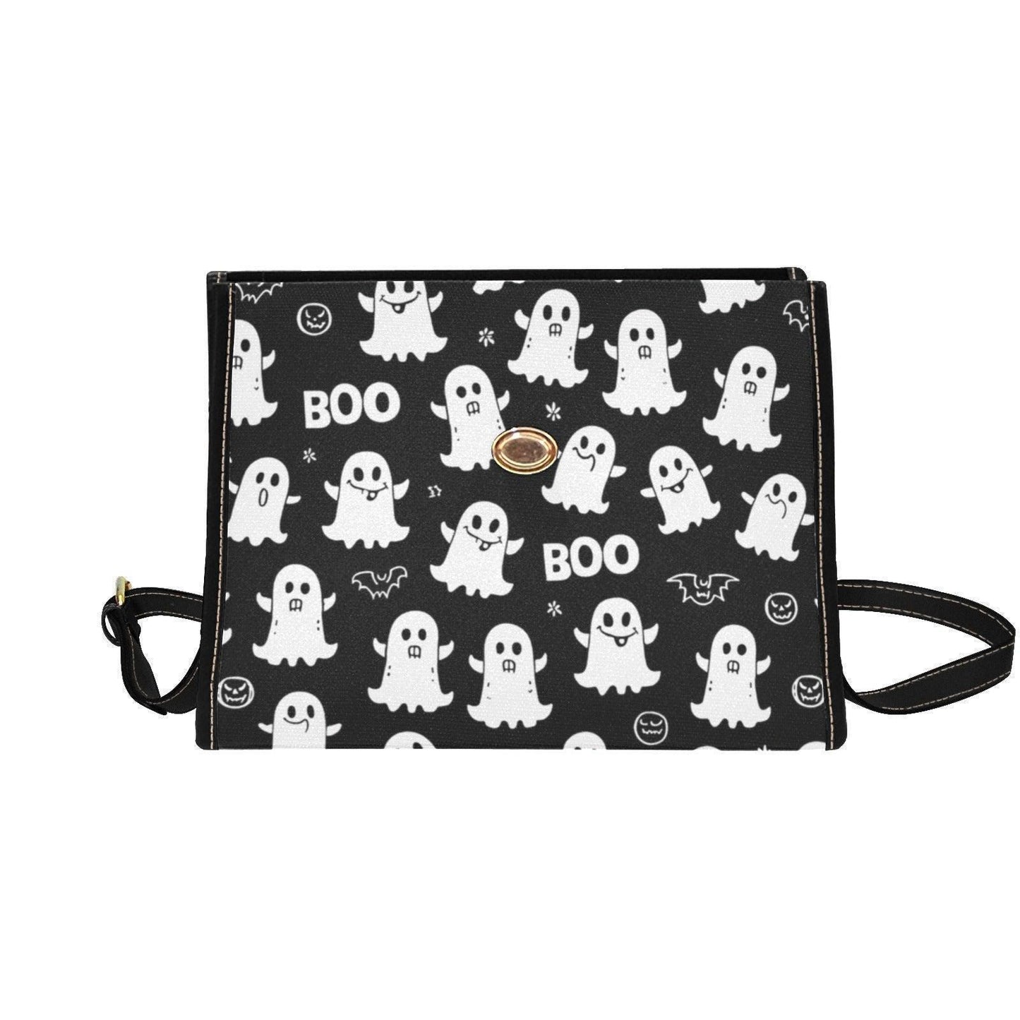 Black Ghost Print Purse, Halloween Shoulder Bag with Boo Design, Cute Spooky Handbag for October Style, Witchcore Bag, Trick or Treat Tote