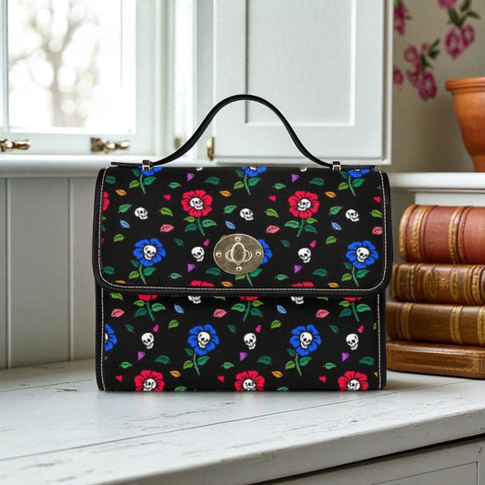 Floral Skull Pattern, Colorful Goth Crossbody Bag, Cute Creepy Purse, Spooky Pastel Gift Idea, Edgy Kawaii Style, Witchy Alt Handbag