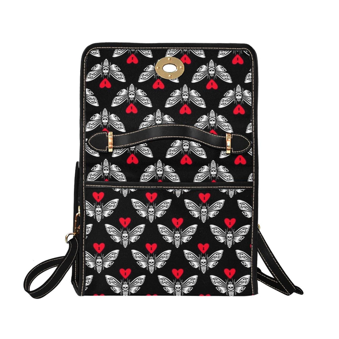 Gothic Moth Pattern, Red Hearts Design, Witchy Shoulder Bag, Dark Romantic Purse, Cottage Goth Accessory, Whimsical Gift Idea, Fantasy bag