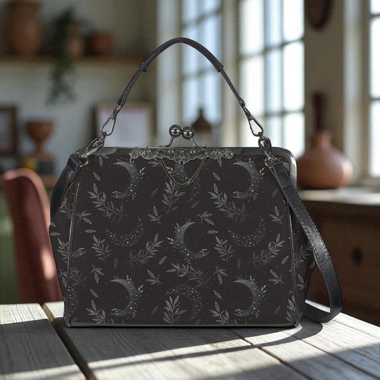 Black Moon Purse, Gothic Lunar Clutch, Dark Celestial Bag, Witchy Evening Satchel, Moon Phase Crossbody, Mystical Handbag, Occult Style Bag