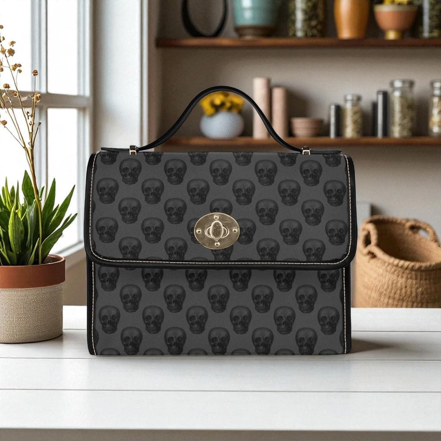 Black Skull Pattern, Dark Gothic Purse, Witchy Crossbody Bag, Edgy Halloween Style, Spooky Everyday Handbag, Occult Inspired Accessory Gift