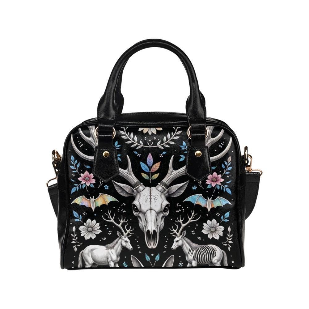 Mystical Deer Skull Bag, Occult Bat Purse, Dark Fantasy Satchel, Witchy Forest Handbag, Enchanted Ritual Tote, Pagan Festival Shoulder Bag