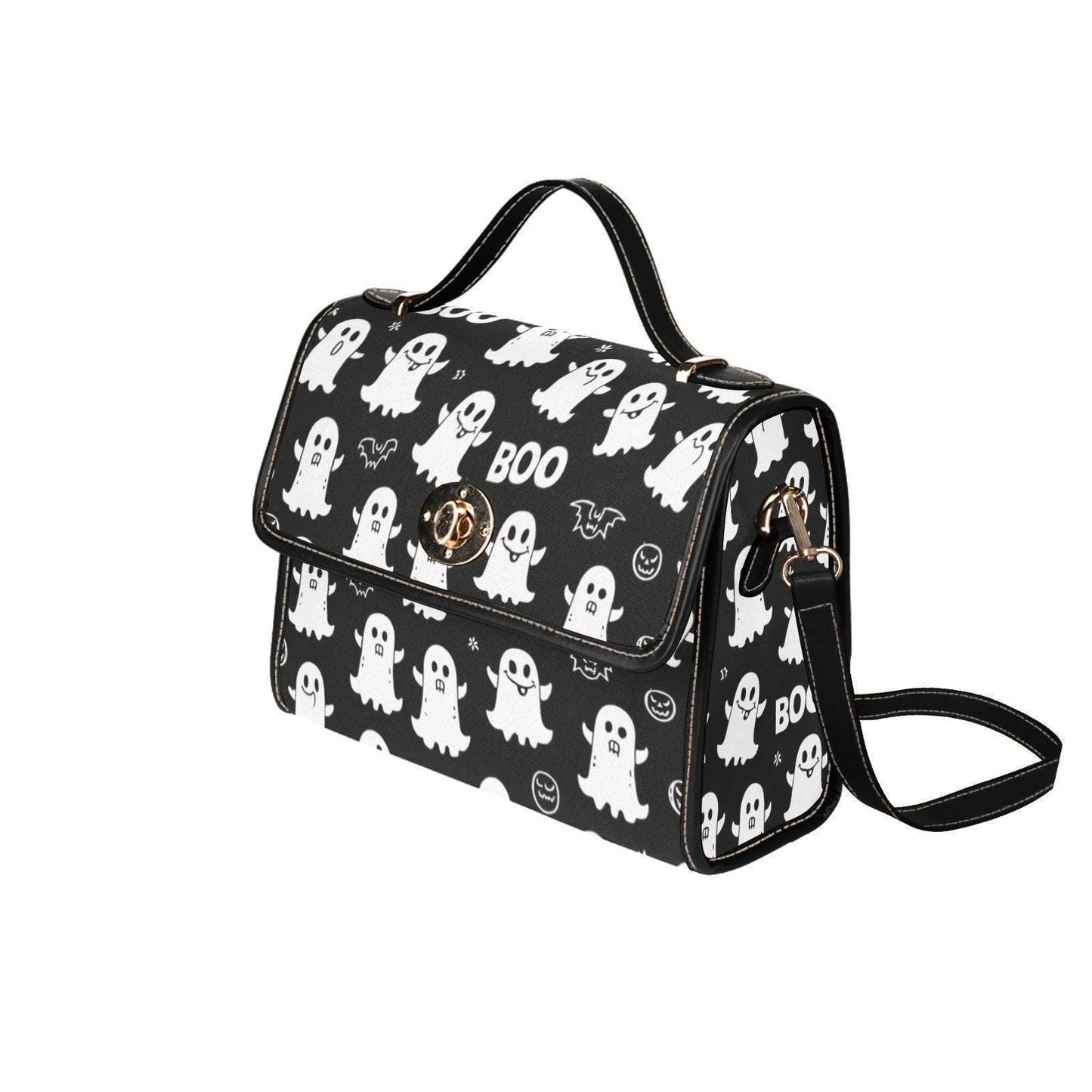 Black Ghost Print Purse, Halloween Shoulder Bag with Boo Design, Cute Spooky Handbag for October Style, Witchcore Bag, Trick or Treat Tote