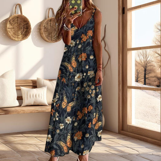 Boho Cottagecore Maxi Dress, Fairy Forest Pattern Dress, Woodland Motif Dress, Witchy Maxi Dress, Fairy Grunge Dress, Boho Forest Maxi Dress