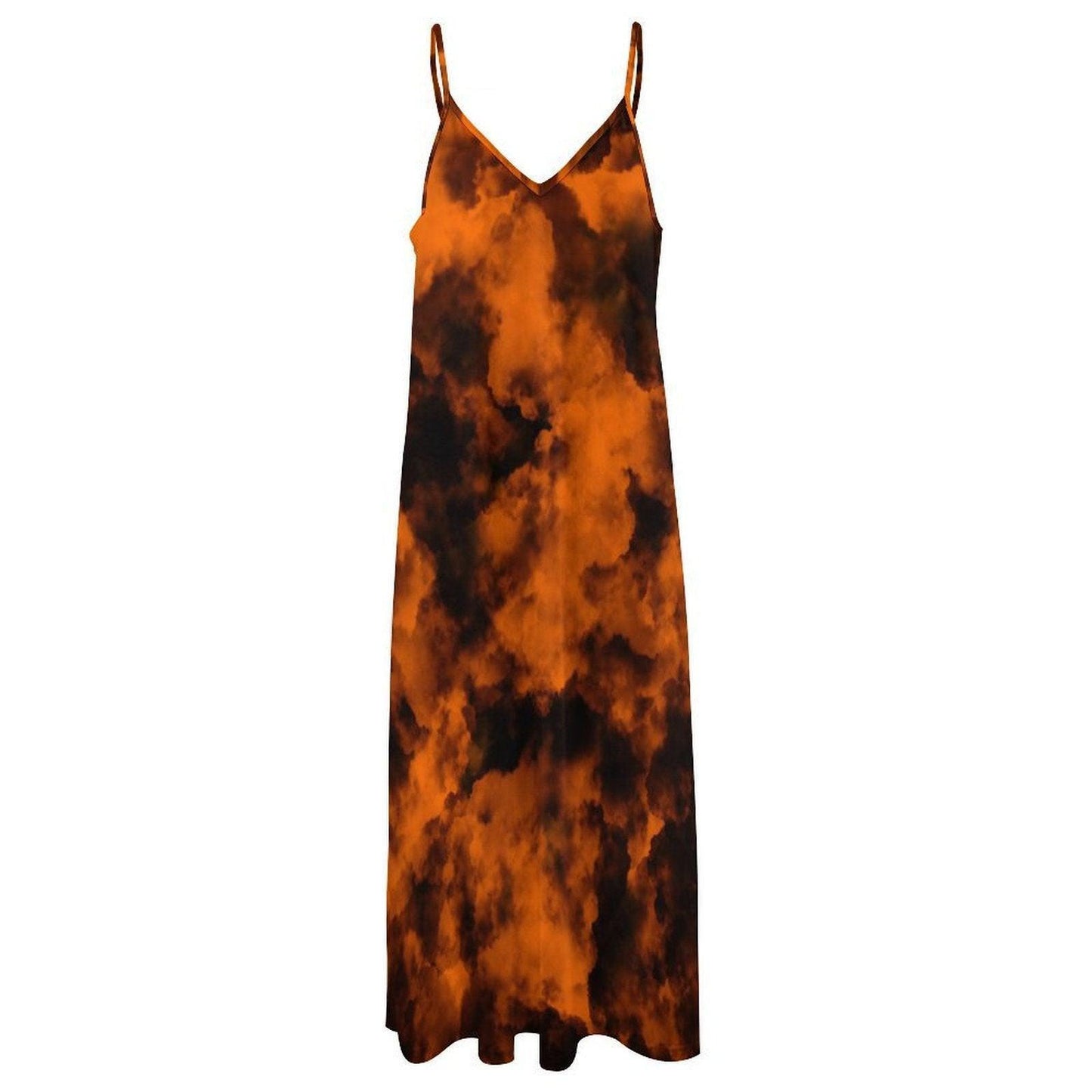 Orange Black Cloud Maxi Dress, Spooky Sky Halloween Dress, Witchy Vapor Print Slip Dress, Soft Gothic Summer Outfit,  Aesthetic Grunge Dress