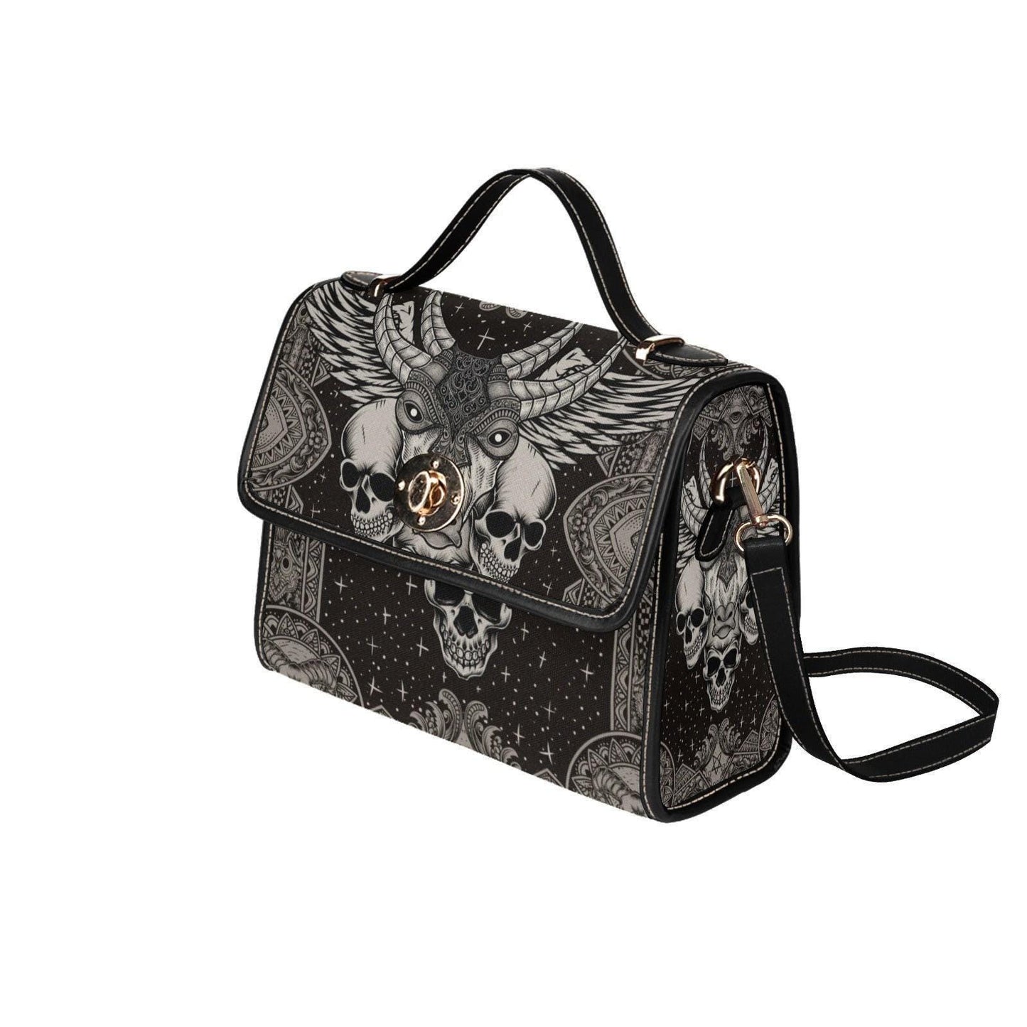 Occult skull shoulder bag, gothic sigil canvas purse, dark mystic crossbody satchel, horned beast aesthetic alt witch gift, esoteric goth