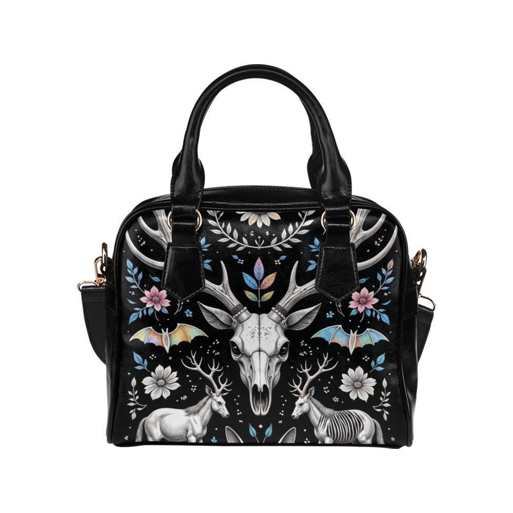 Mystical Deer Skull Bag, Occult Bat Purse, Dark Fantasy Satchel, Witchy Forest Handbag, Enchanted Ritual Tote, Pagan Festival Shoulder Bag
