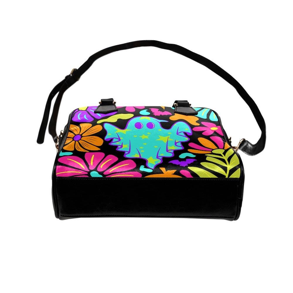 Neon ghost floral purse, psychedelic Halloween handbag, retro spooky satchel, trippy ghost crossbody bag, colorful witchy shoulder purse