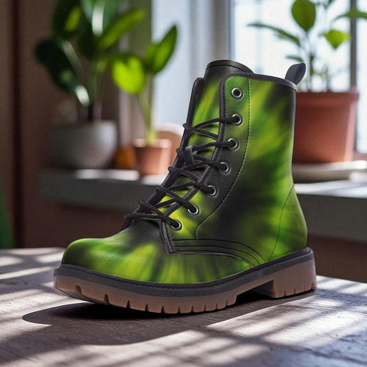 Green Tie-Dye Combat Boots, Grunge Festival Footwear, Alt Streetwear Boots, Indie Aesthetic Shoes,90s Inspired Combat,Psychedelic Green Gear