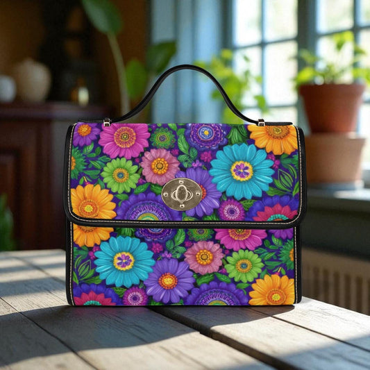 Vibrant Flower Crossbody Bag, Colorful Floral Print Purse, Retro Garden Tote, Boho Style Handbag, Festival Fashion Accessories, Gift for Her