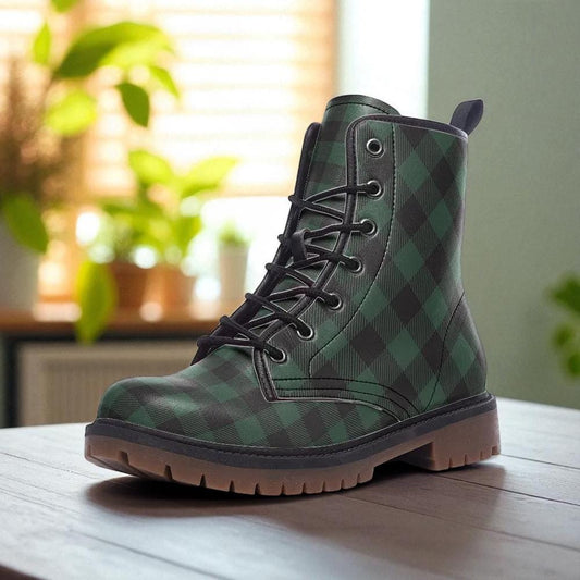 Dark Green Plaid Combat Boots, Witchy Grunge Fall Outfit, Vintage Punk Festival Shoes, Soft Goth Alt Girl Fashion, Gingham Platform Boots
