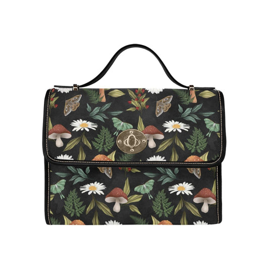Forest witch shoulder bag, goblincore moth canvas purse, mushroom daisy crossbody satchel, alt nature witchcore aesthetic gift idea