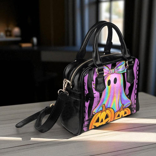 Rainbow pastel ghost bag, kawaii halloween crossbody, spooky cute pumpkin purse, pastel witchy shoulder bag, whimsical ghost accessory