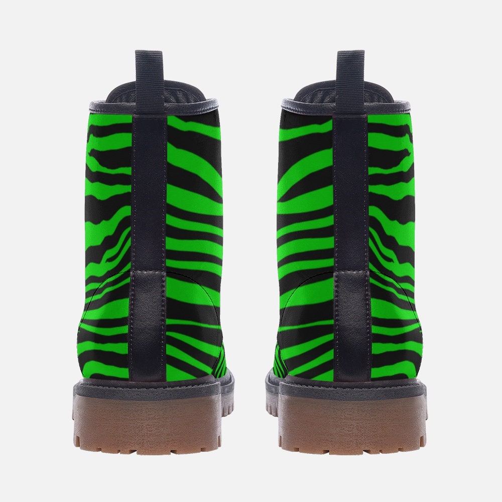 Neon Green Zebra Vegan Leather Boots – Edgy Festival Fashion
