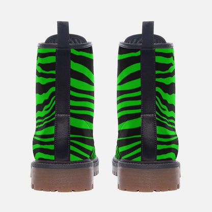 Neon Green Zebra Vegan Leather Boots – Edgy Festival Fashion