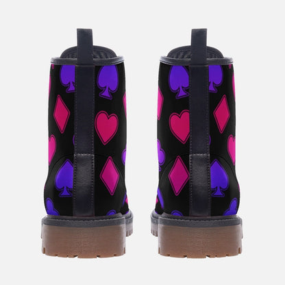 Neon Card Suit Print Combat Boots