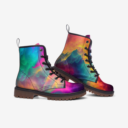 Pastel Rainbow Vegan Leather Combat Boots, Platform, Festival