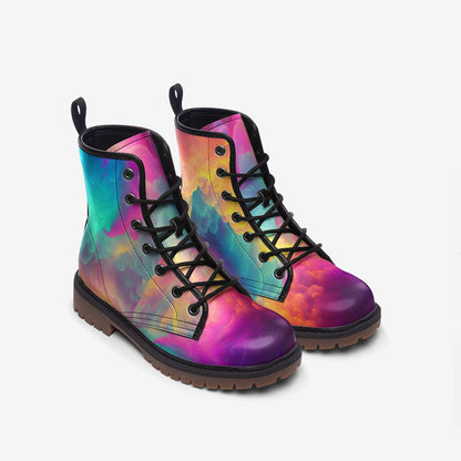 Pastel Rainbow Vegan Leather Combat Boots, Platform, Festival