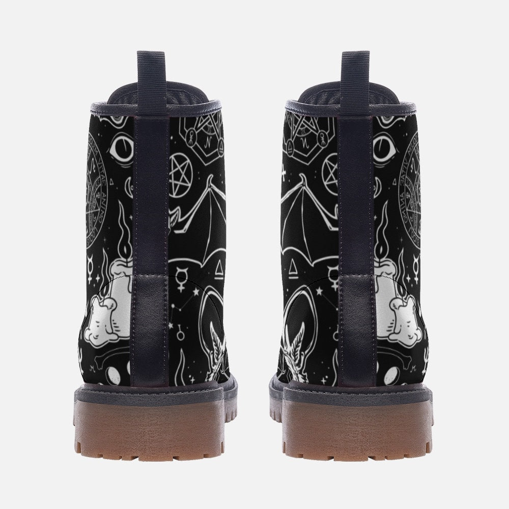 Occult Goth Boots Black Zodiac Lace Up Witchcore Tarot Style Ankle Footwear