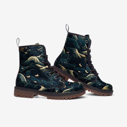 Celestial Ocean Wave Boots, Mystical Sea Combat Shoes, Witchy Festival Style