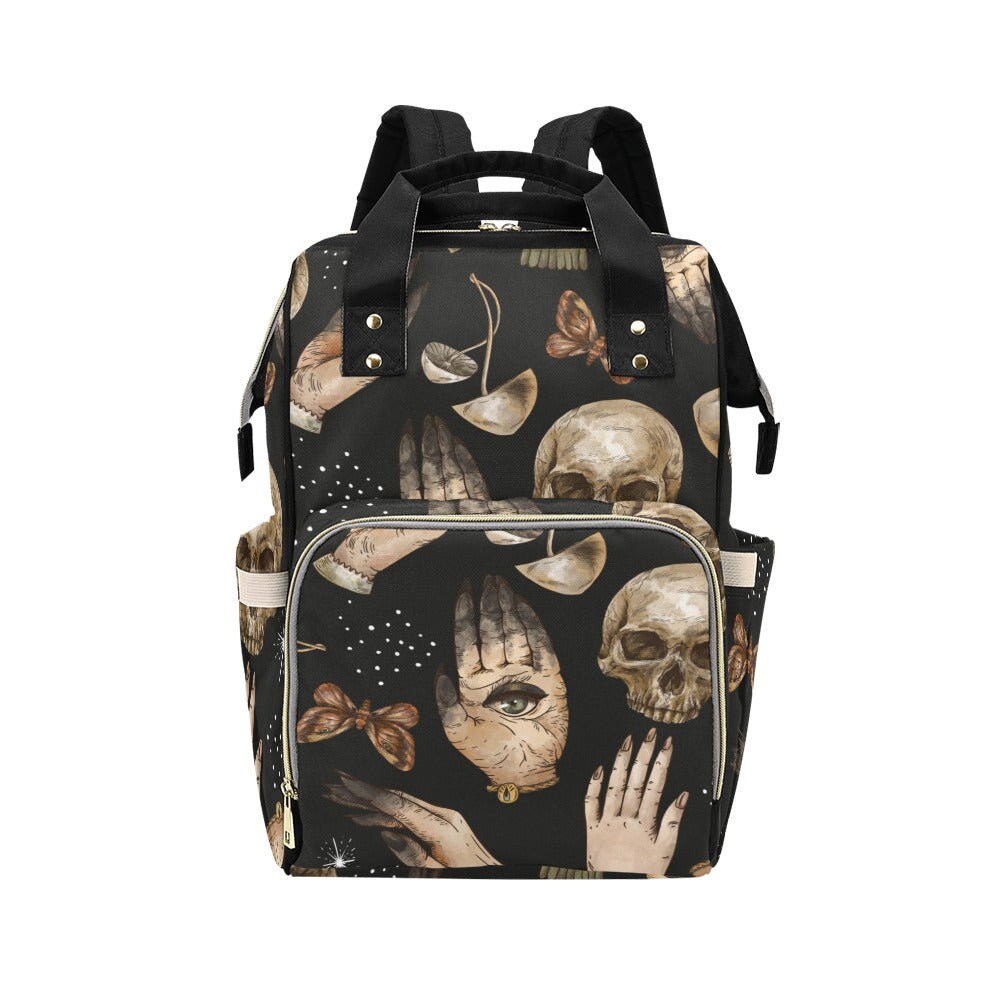 Occult skull hands backpack, witchy palmistry diaper bag, dark academia school bag