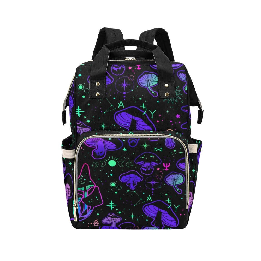 Witchy Mushroom Backpack, Goth Diaper Bag, Neon Magic Mom Bag, Occult Baby Essentials, Mystic Baby Shower Gift, Dark Fairycore Backpack