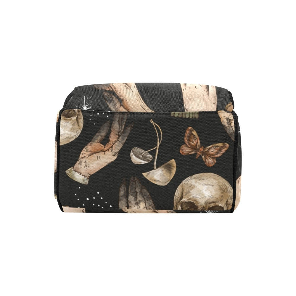 Occult skull hands backpack, witchy palmistry diaper bag, dark academia school bag