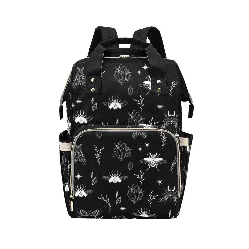 Occult Insect Witch Backpack with Bug and Gem Print, Gothic Nature Bookbag