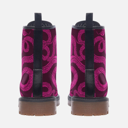 Magenta Snake Combat Boots, Witchy Punk Lace Up Shoes, Grunge Festival Footwear