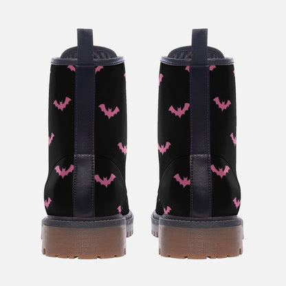 Pink bat combat boots, spooky lace up festival shoes, witchy vibe