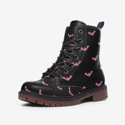 Pink bat combat boots, spooky lace up festival shoes, witchy vibe