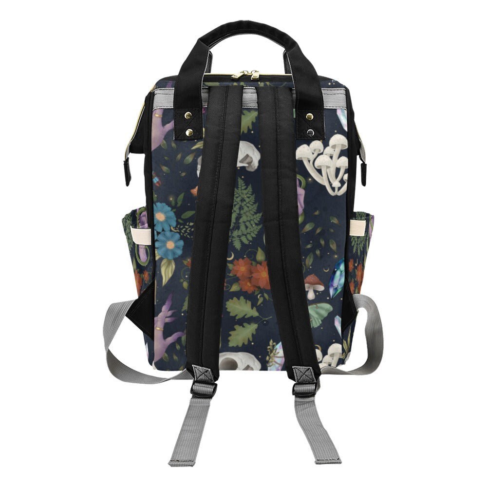 Occult Botanical Backpack, Witchy Forest Diaper Bag, Gothic Fairycore Gear, Mystical Skull Organizer, Dark Cottagecore Accessory, Alt Bag
