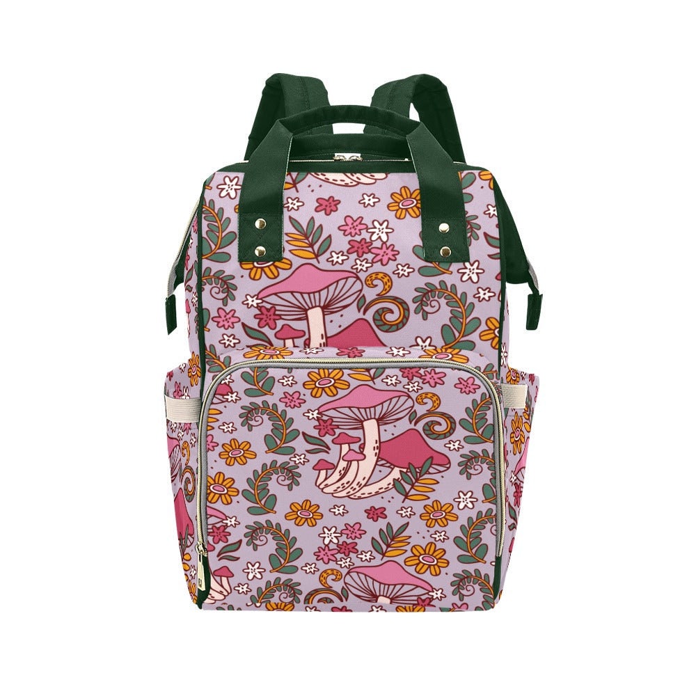Pink mushroom floral backpack, retro flower baby diaper bag, cute whimsical mom tote,fairycore toddler backpack,cottagecore witchy gift idea
