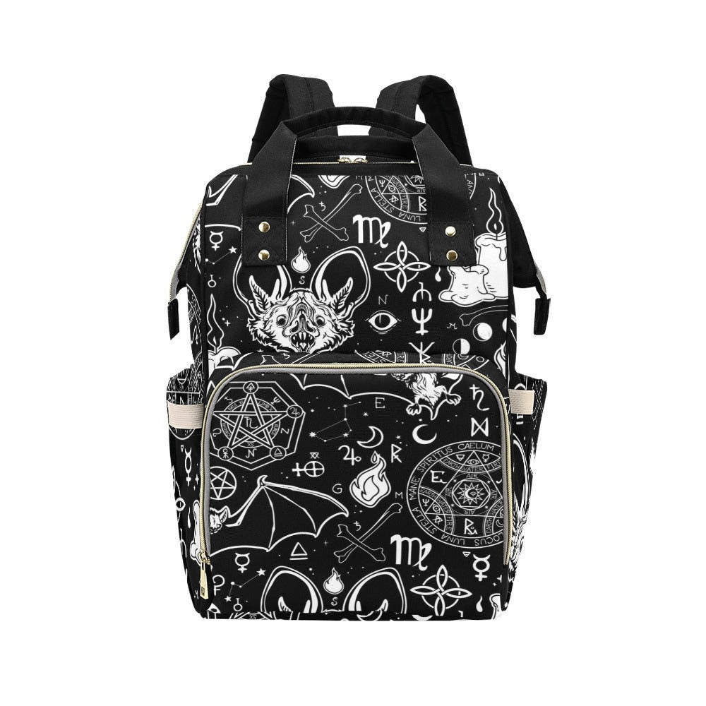 Occult bat backpack, astrology diaper backpack, witchcraft baby changing bag, esoteric mom travel bag, mystical occult school backpack