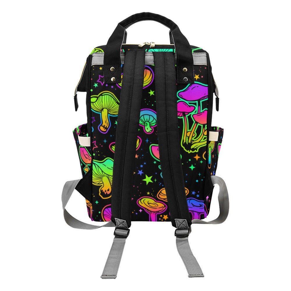 Neon Mushroom Diaper Backpack, Psychedelic Baby Bag with Colorful Trippy Print