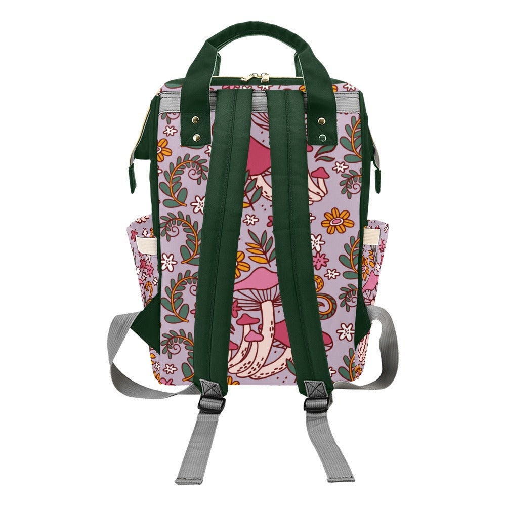 Pink mushroom floral backpack, retro flower baby diaper bag, cute whimsical mom tote,fairycore toddler backpack,cottagecore witchy gift idea