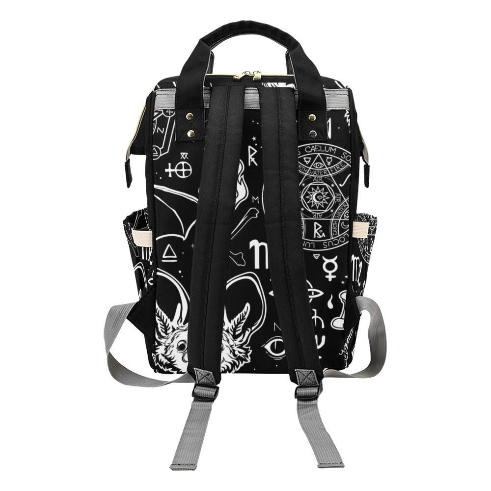 Occult bat backpack, astrology diaper backpack, witchcraft baby changing bag, esoteric mom travel bag, mystical occult school backpack