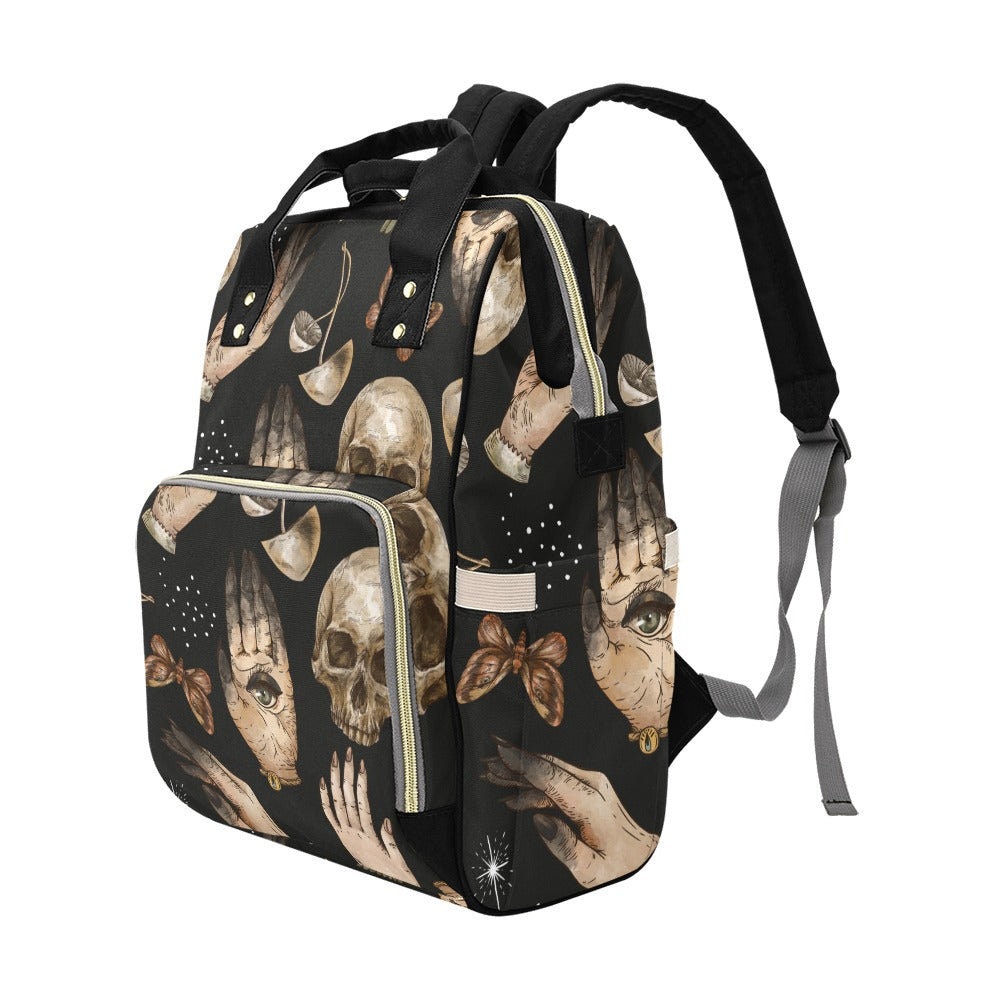 Occult skull hands backpack, witchy palmistry diaper bag, dark academia school bag