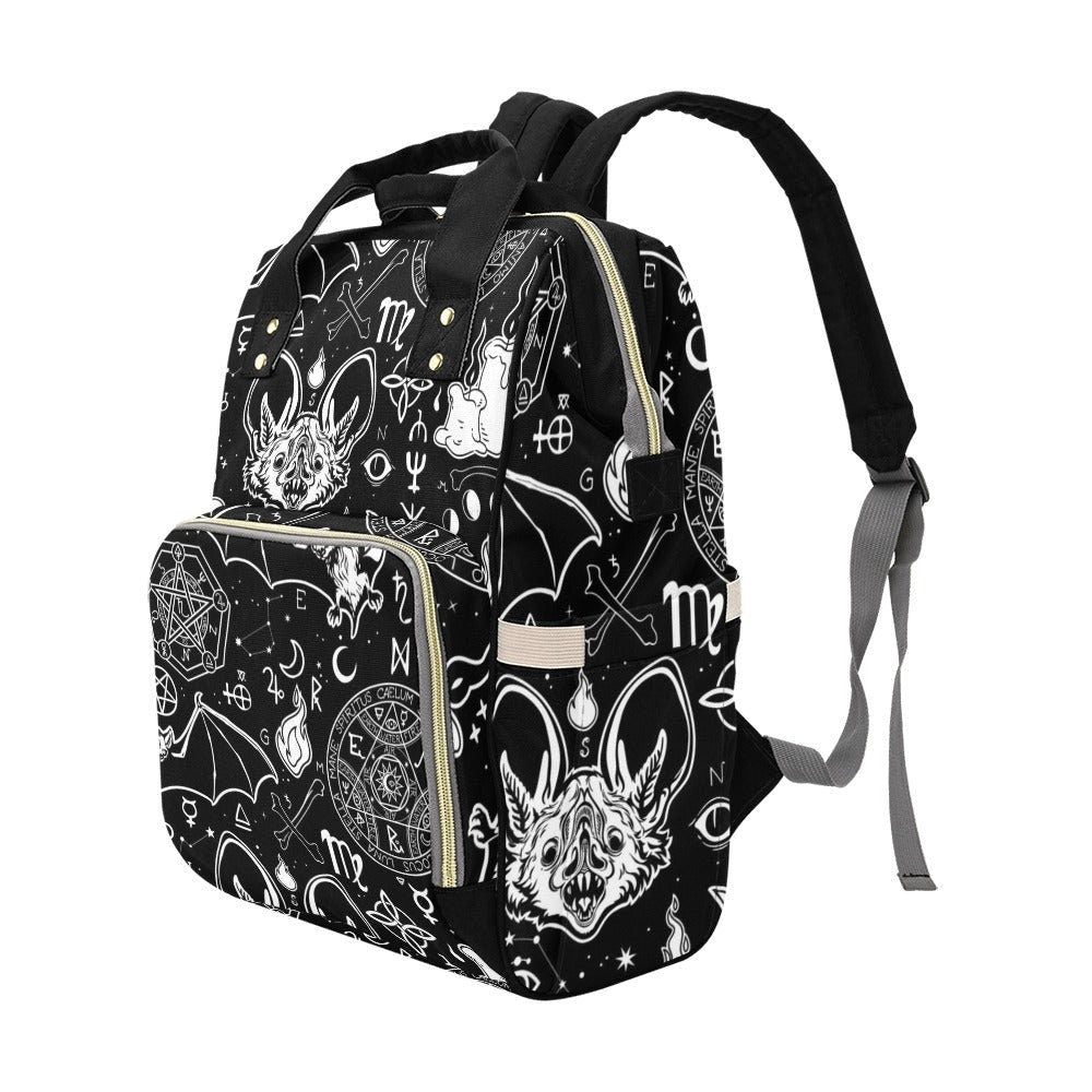 Occult bat backpack, astrology diaper backpack, witchcraft baby changing bag, esoteric mom travel bag, mystical occult school backpack