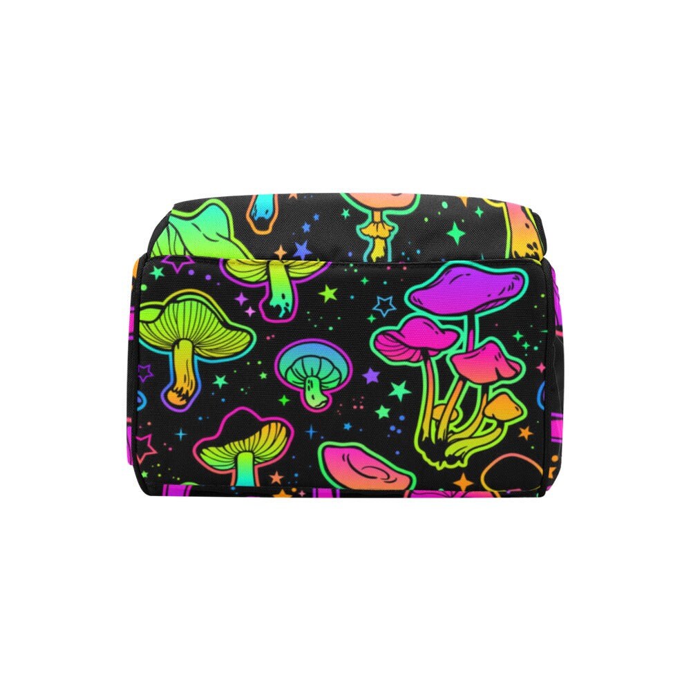 Neon Mushroom Diaper Backpack, Psychedelic Baby Bag with Colorful Trippy Print