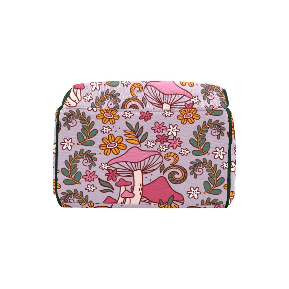 Pink mushroom floral backpack, retro flower baby diaper bag, cute whimsical mom tote,fairycore toddler backpack,cottagecore witchy gift idea