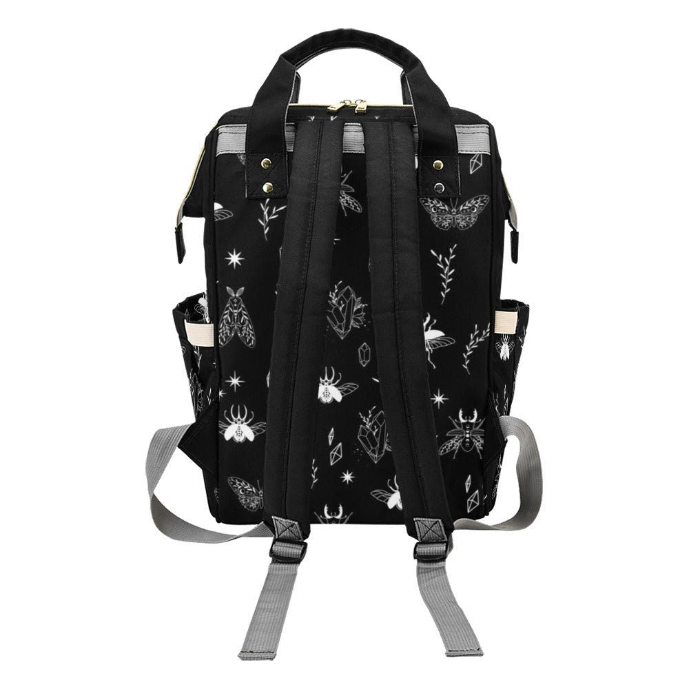 Occult Insect Witch Backpack with Bug and Gem Print, Gothic Nature Bookbag