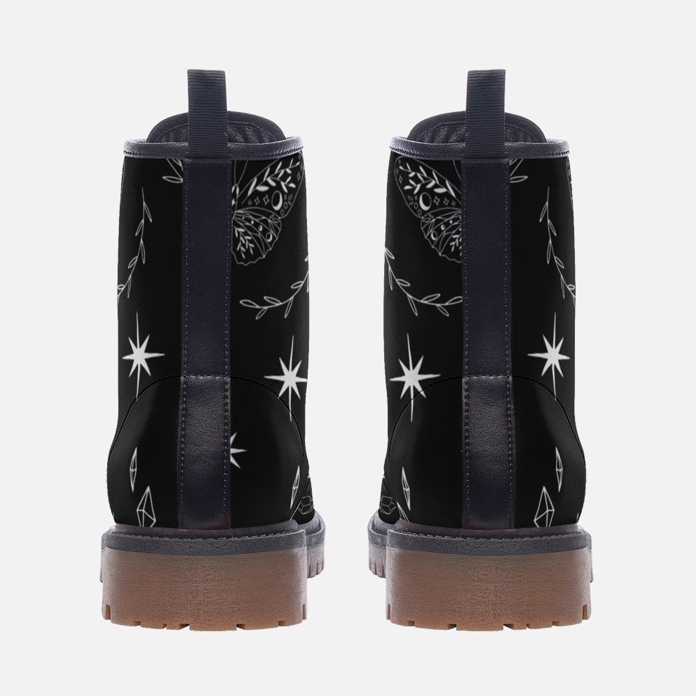 Celestial butterfly boots, black lace up shoes, witchy festival footwear