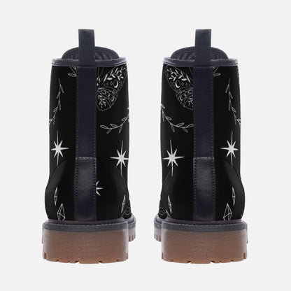 Celestial butterfly boots, black lace up shoes, witchy festival footwear