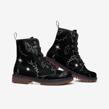 Celestial butterfly boots, black lace up shoes, witchy festival footwear